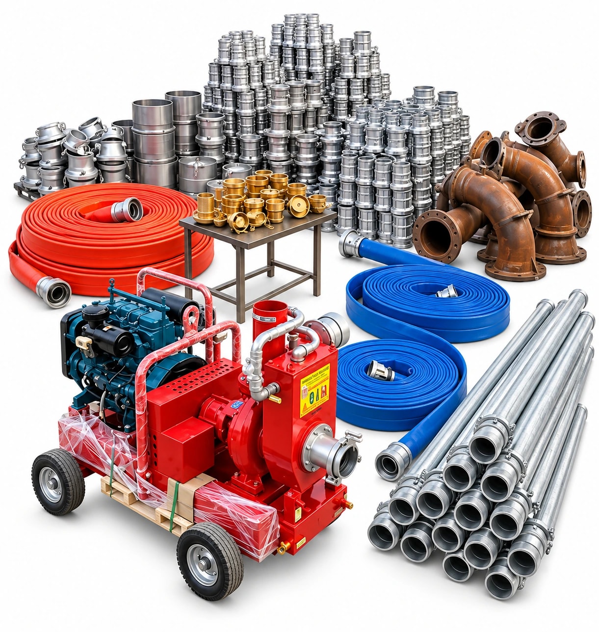 Dewatering pumps, hose coils and quick coupling components shown in the catalogue