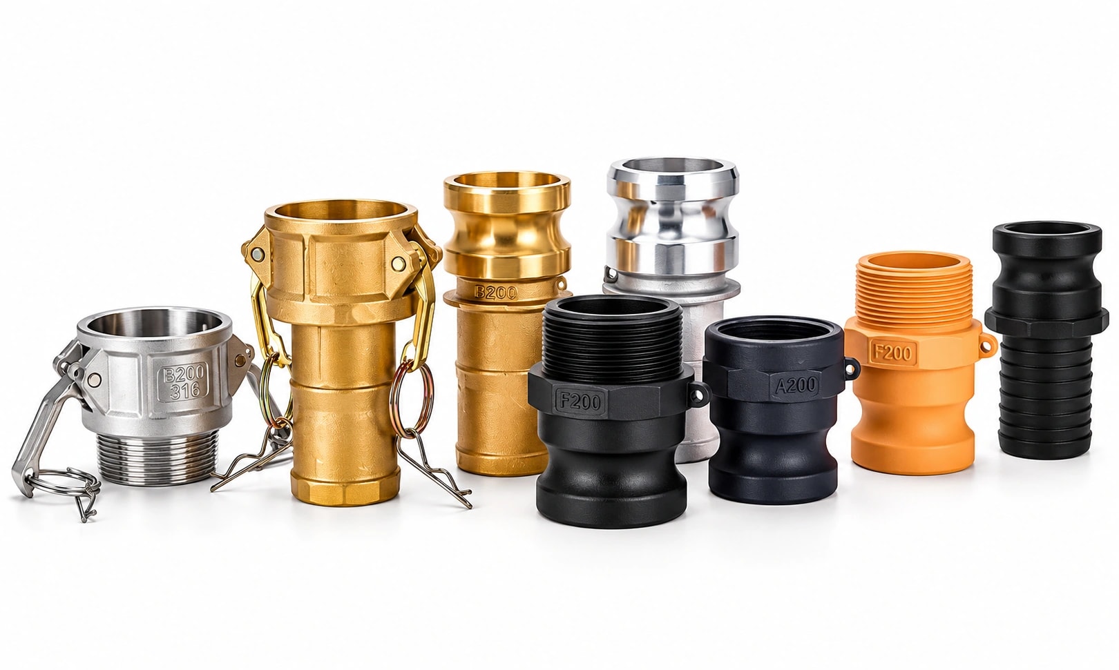 Industrial camlock couplings in several materials and connection styles