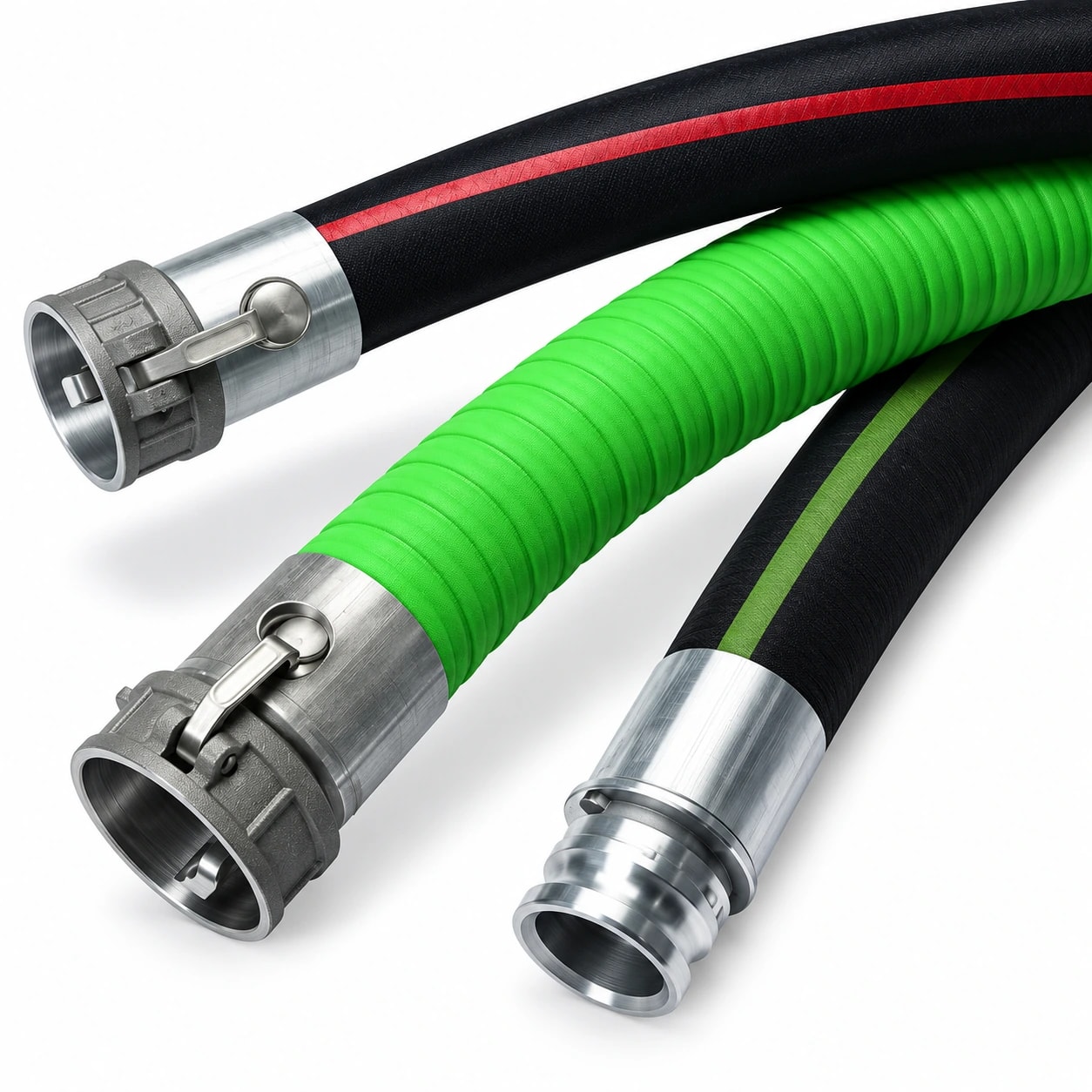 Industrial hose assemblies with quick couplings